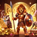 Engage in winning strategies with hargatoto, featuring vibrant casino elements and dynamic characters.