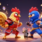Soi Kèo Bóng Đá showcases a dramatic clash between roosters in a vibrant sports-themed 3D illustration.