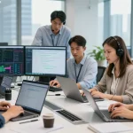 What is the best IT support company in London? Team of IT professionals collaborating in a modern office environment, showcasing effective support.