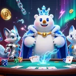 Migliori app di poker: il re del ghiaccio e la volpe in un casinò virtuale circondati da tavoli e fiches