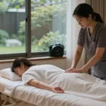 서울출장마사지 in a serene home massage environment with calming elements.