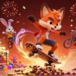 Join the action at uk88 with a vibrant 3D illustration showcasing cartoon characters and casino elements.