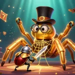 Engage with superjp as the giant golden tarantula spins a jackpot web in this thrilling casino scene.